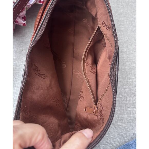 Vintage Fossil 1954 Brown Hobo Leather Medium Shoulder Bag Purse - Picture 7 of 9